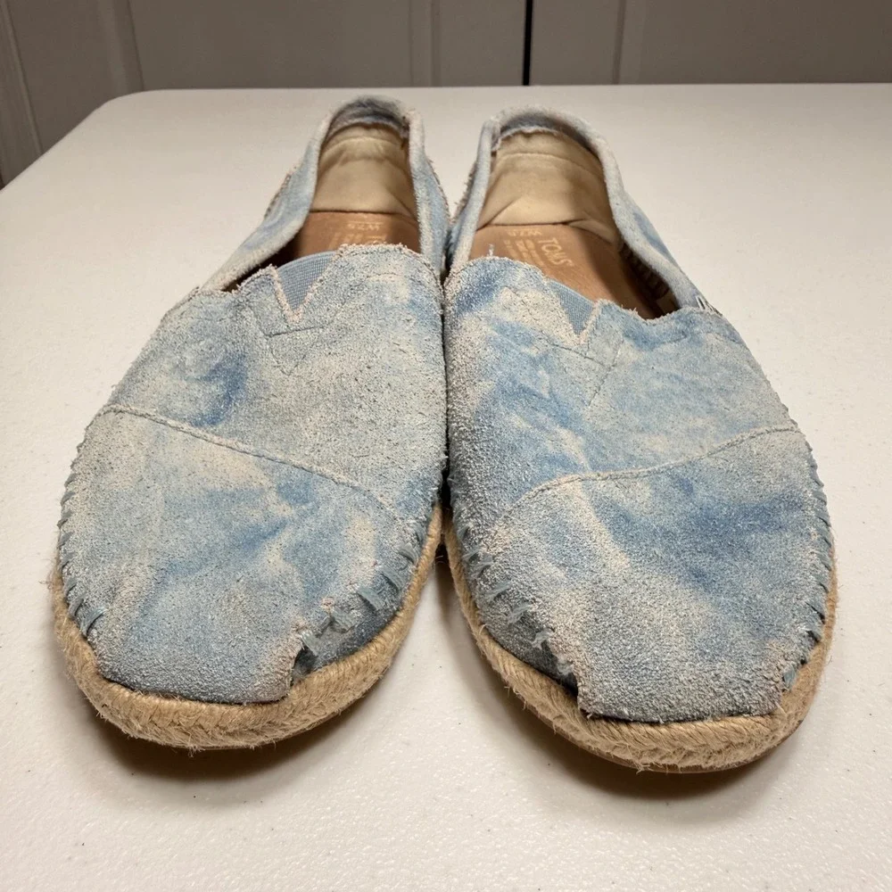 TOMS Alpargata Light Blue Acid Wash Suede Slip On Espadrille Flats Womens 7.5